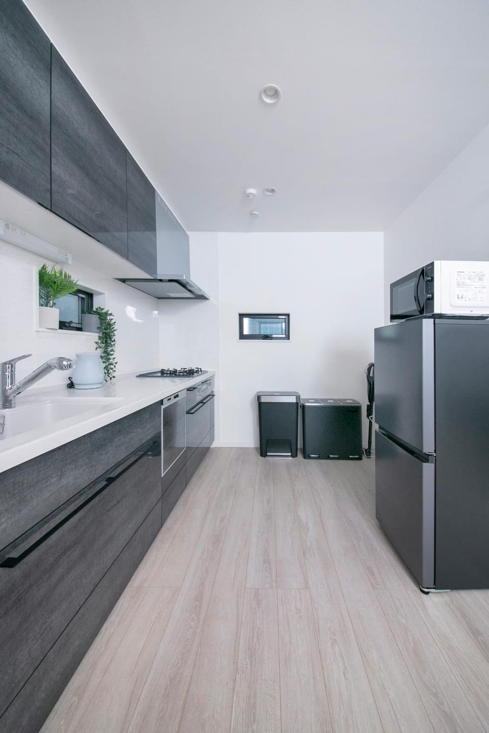 Kitchen or kitchenette, microwave