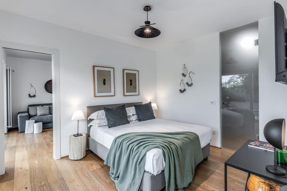 Bed, TV and multimedia, Photo of the whole room, Decorative detail, Decorative detail, Bedroom, furniture, wardrobe, air conditioner