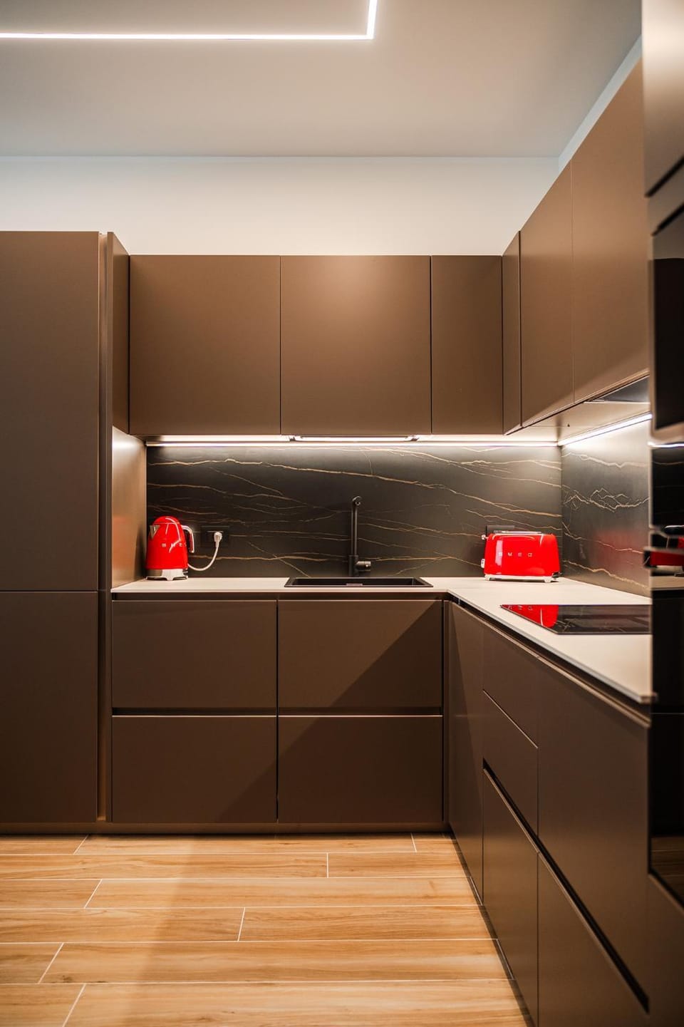 Kitchen or kitchenette, stove