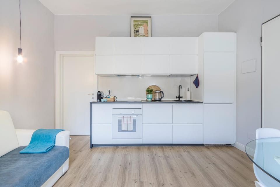 Kitchen or kitchenette, stove