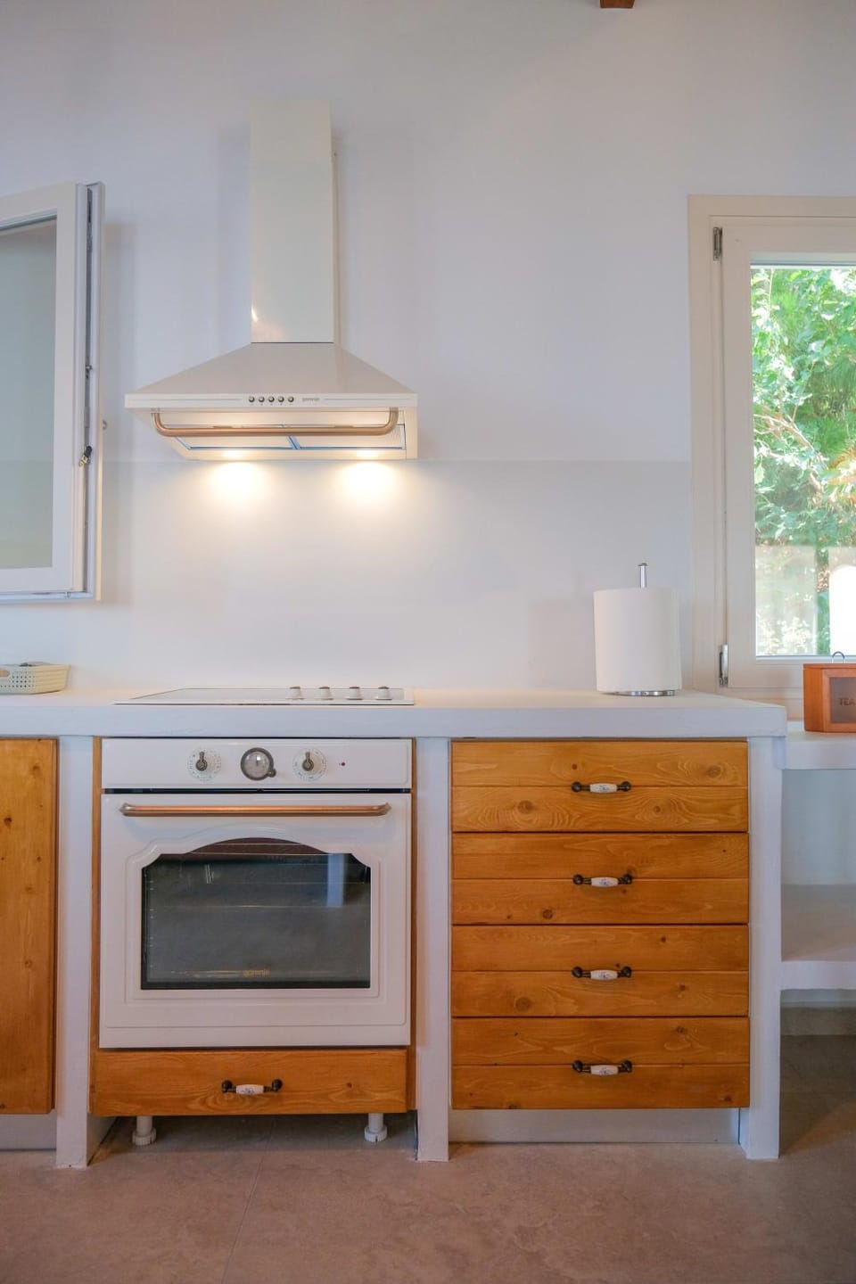 Kitchen or kitchenette, stove
