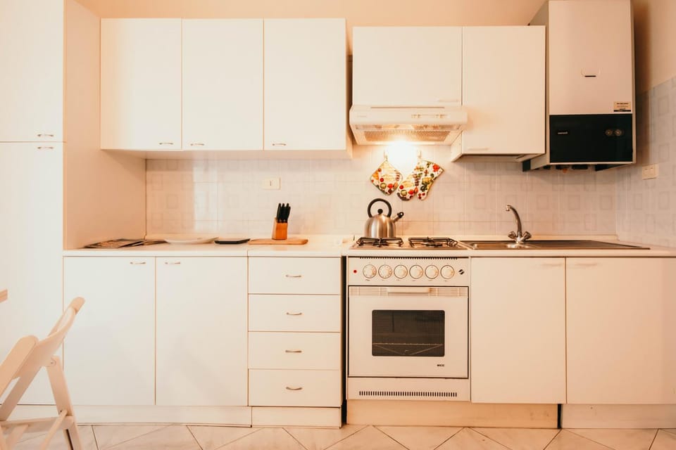 Kitchen or kitchenette, stove