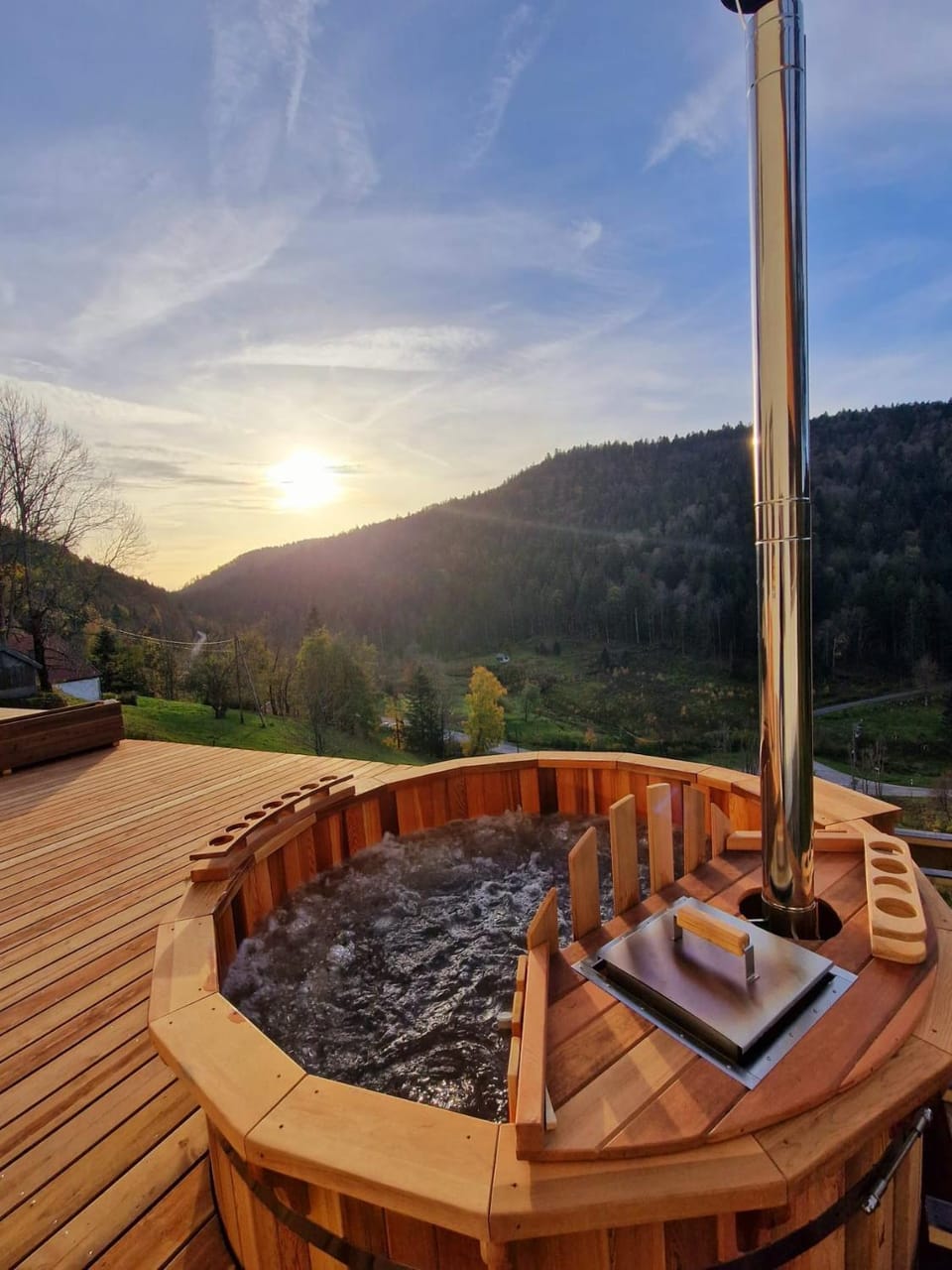 Patio, Natural landscape, Mountain view, Swimming pool, Sunrise