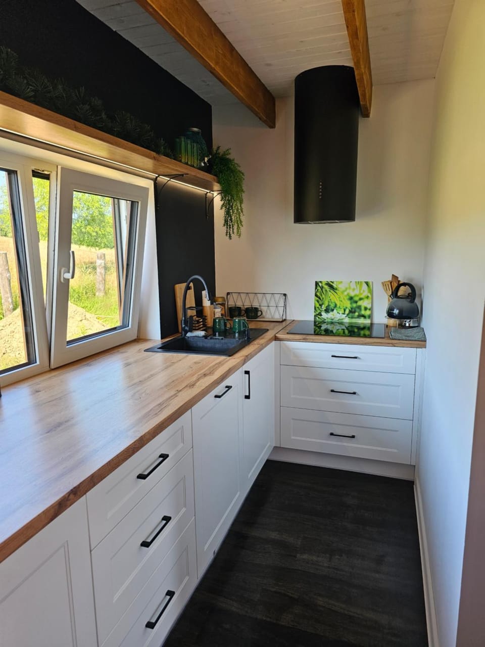Kitchen or kitchenette, stove