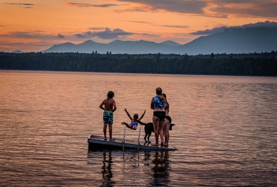 Natural landscape, Lake view, Mountain view, Sunset, children