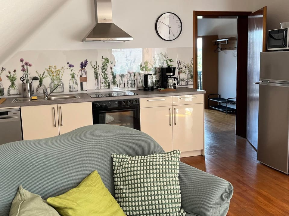 Kitchen or kitchenette, Living room, Seating area, oven, stove