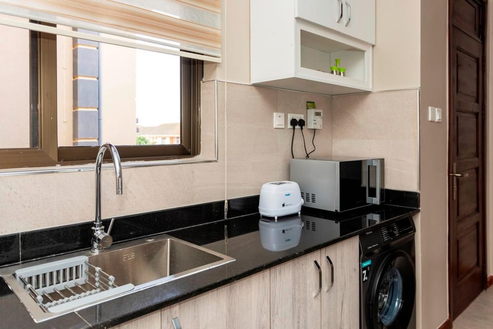 Kitchen or kitchenette, stove, toaster, washing machine