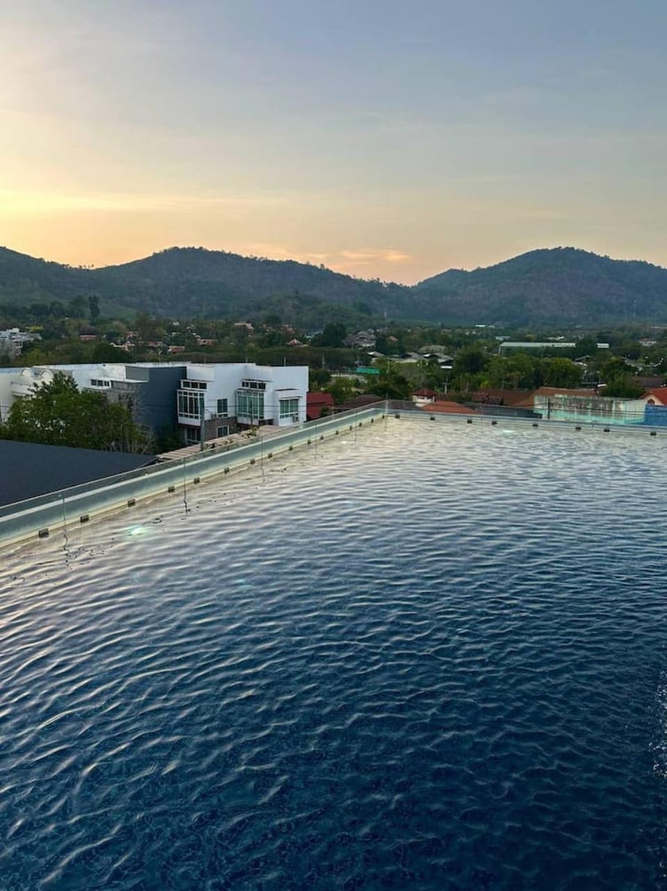 Mountain view, Swimming pool, Sunset