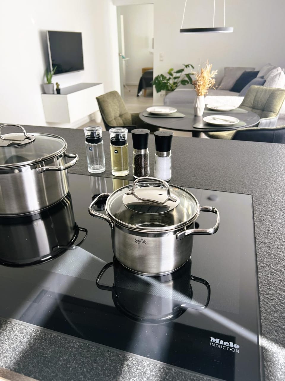 Kitchen or kitchenette, stove