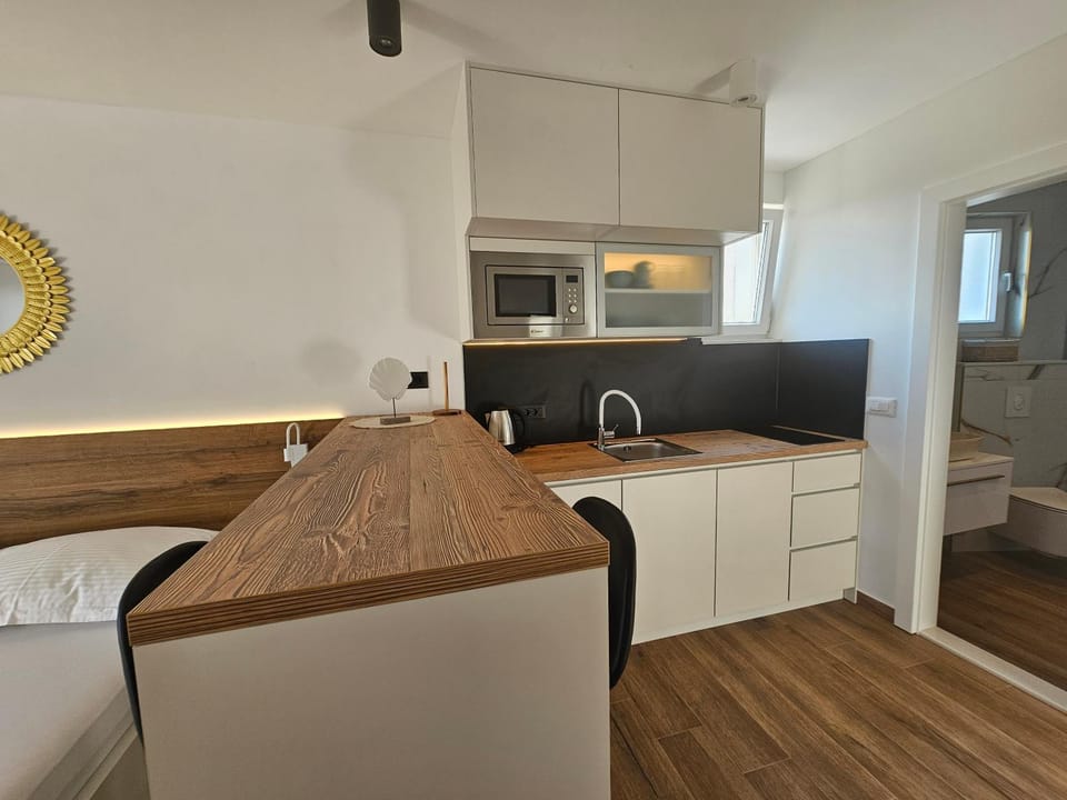 Kitchen or kitchenette, dishwasher, stove