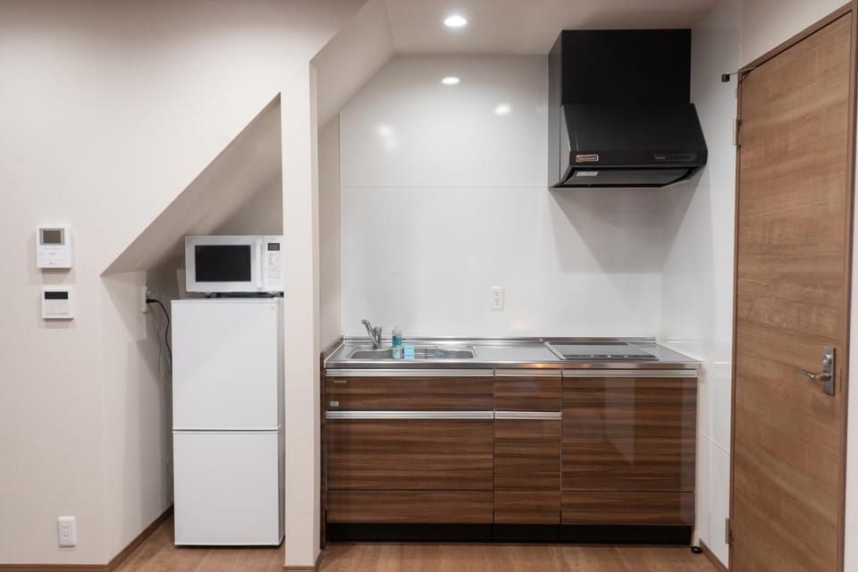 Kitchen or kitchenette, stove