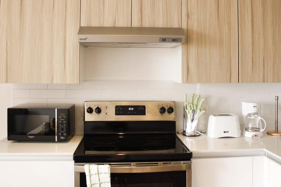 Kitchen or kitchenette, oven, stove, toaster