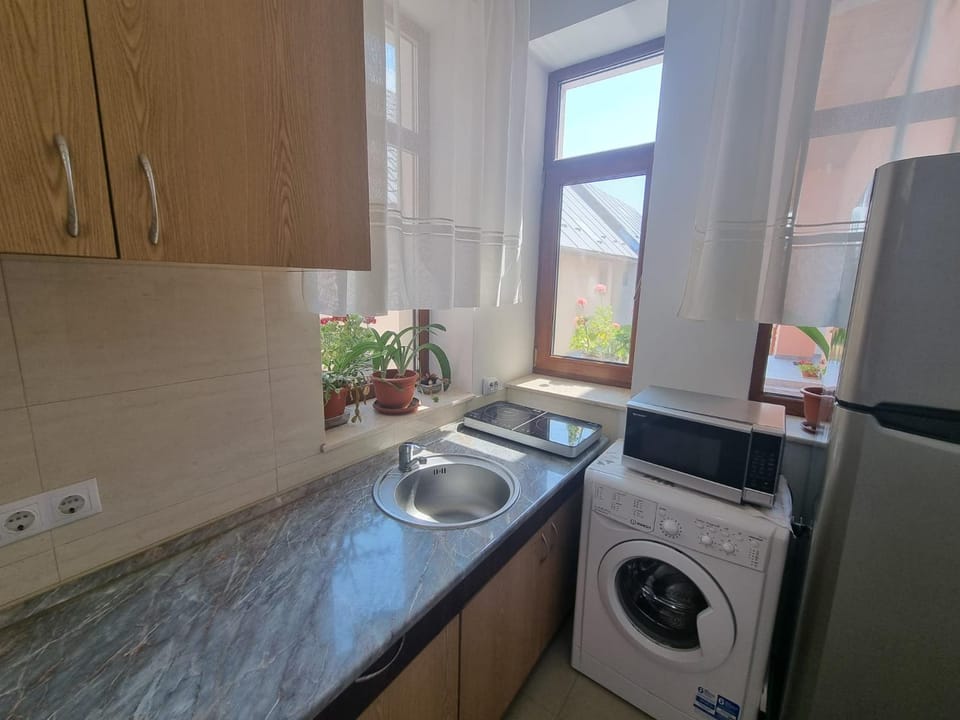 Kitchen or kitchenette, washing machine