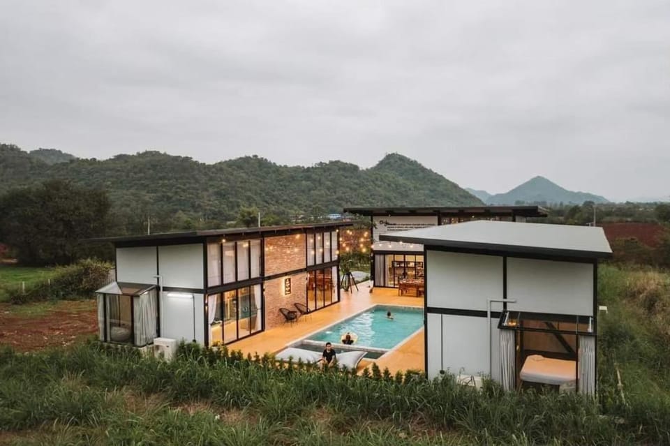 Property building, Patio, Natural landscape, Mountain view, Pool view, Swimming pool