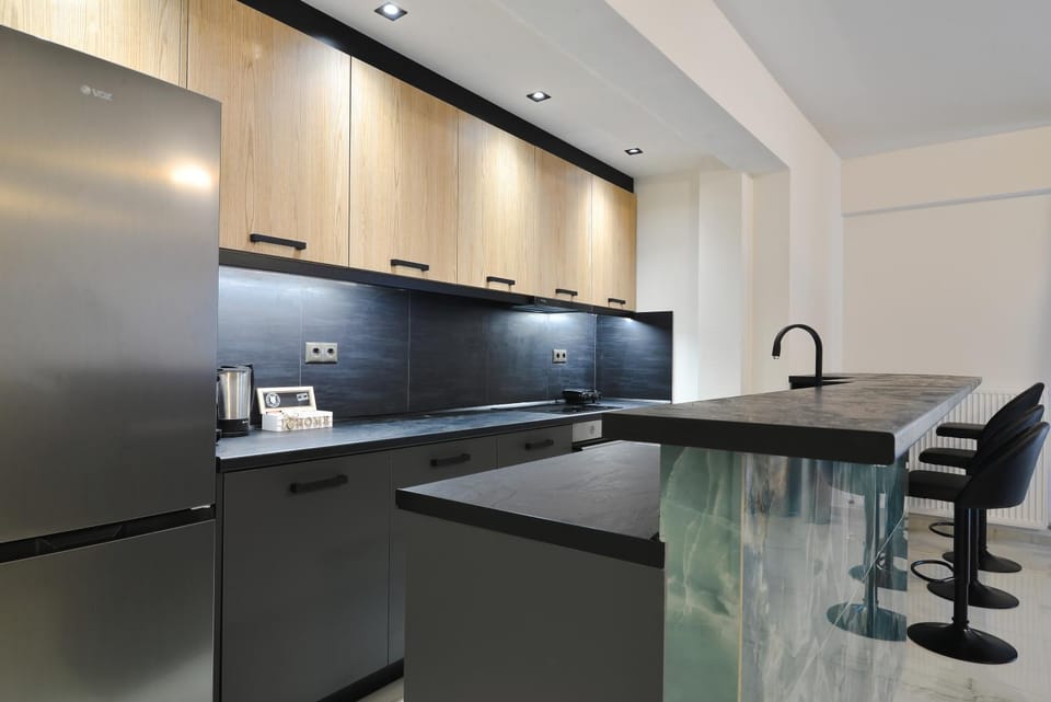 Kitchen or kitchenette, stove