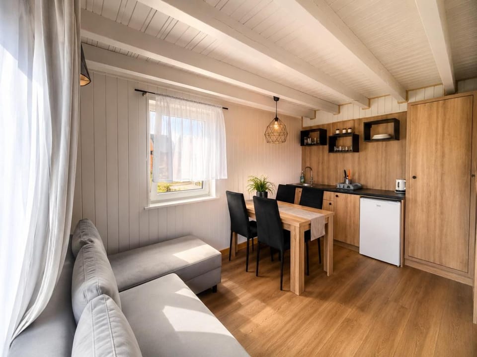 Kitchen or kitchenette, Living room, Seating area, Dining area