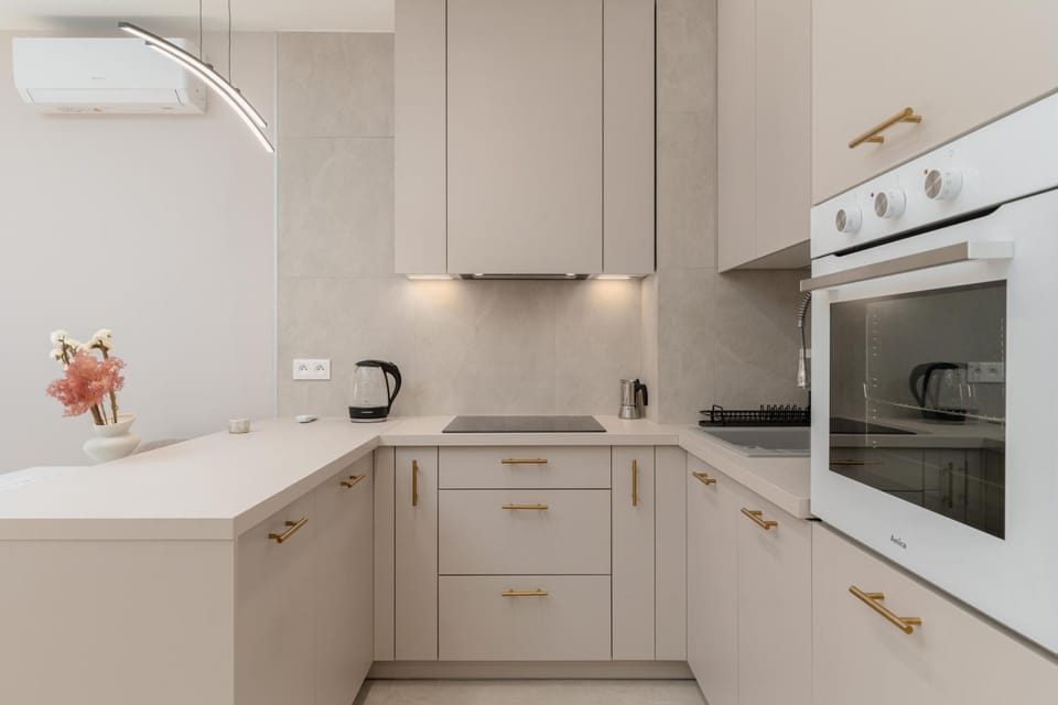 Kitchen or kitchenette, dishwasher, oven, stove