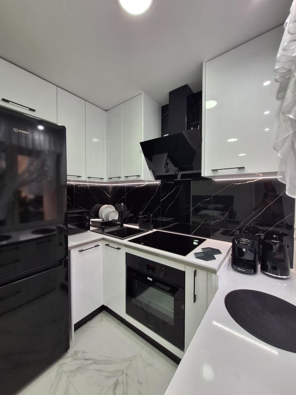 Kitchen or kitchenette, stove