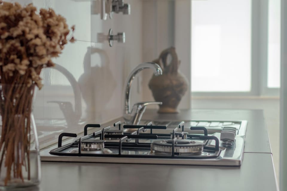 Kitchen or kitchenette, stove