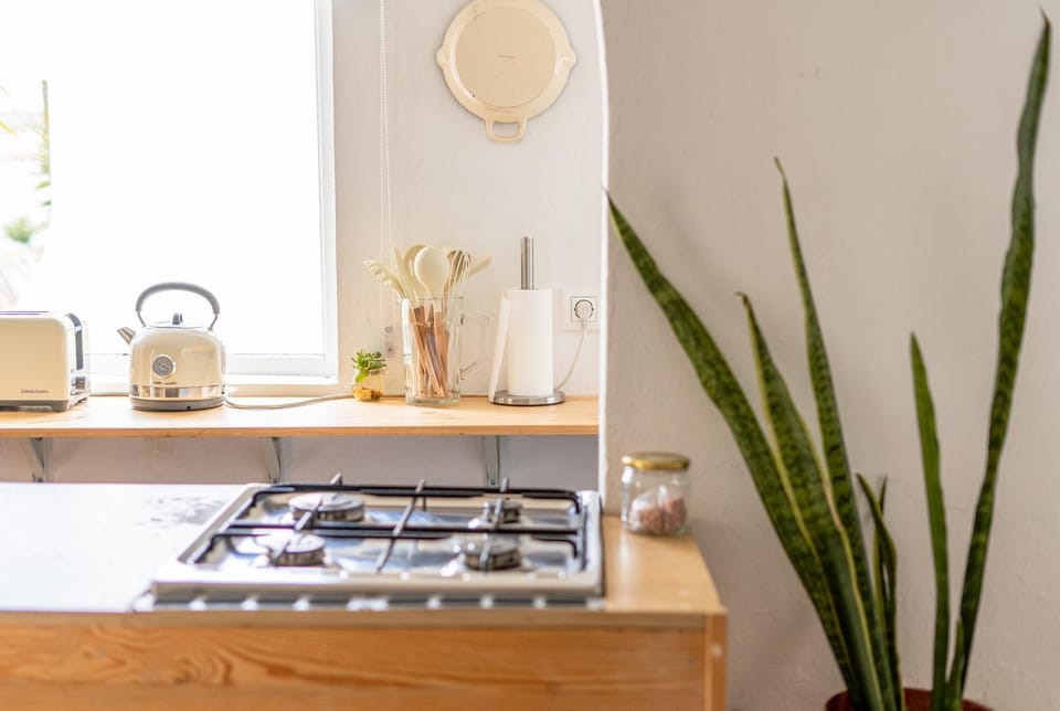 Kitchen or kitchenette, stove