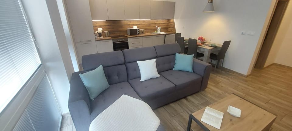 Kitchen or kitchenette, Living room, Seating area, Dining area