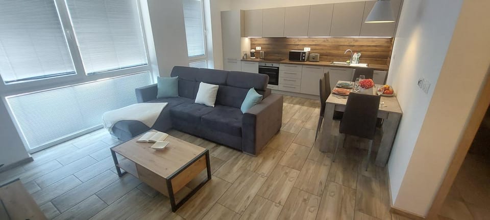 Kitchen or kitchenette, Living room, Seating area, Dining area