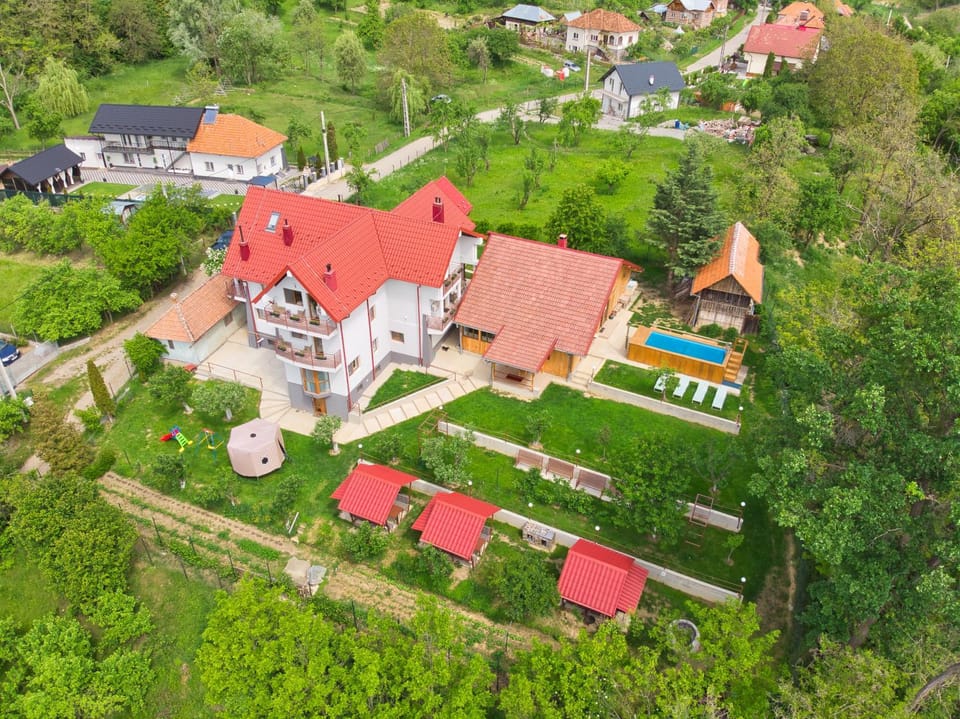 Property building, Restaurant/places to eat, Day, Natural landscape, Bird's eye view, Children play ground, Garden, Garden, Balcony/Terrace, Street view, Swimming pool