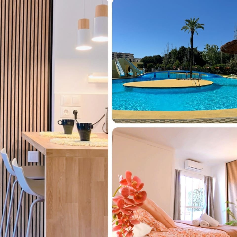 Bed, Photo of the whole room, Bedroom, Pool view, Swimming pool
