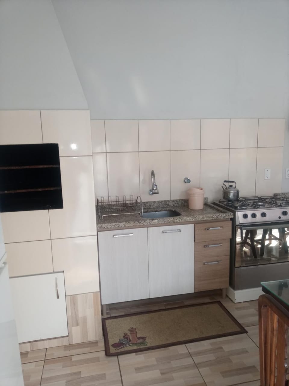 Kitchen or kitchenette, stove