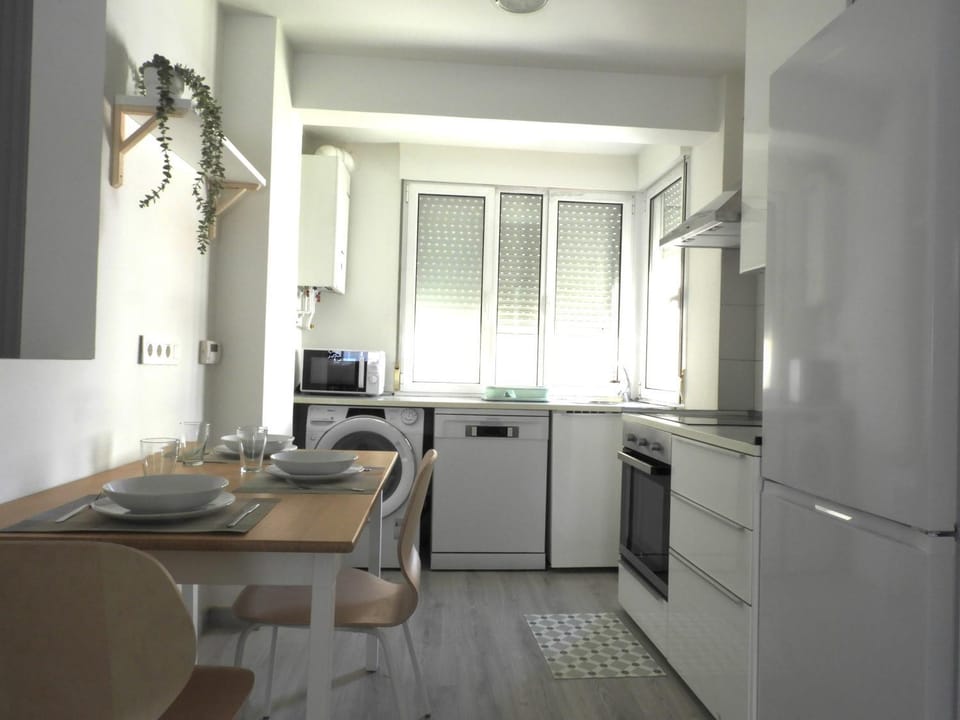 Kitchen or kitchenette, Dining area, oven, stove, washing machine