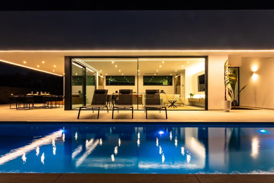 Night, Pool view, sunbed