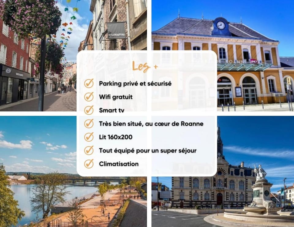 Jasmin Roanne centre-ville - Parking & Clim Apartment in Auvergne-Rhône-Alpes