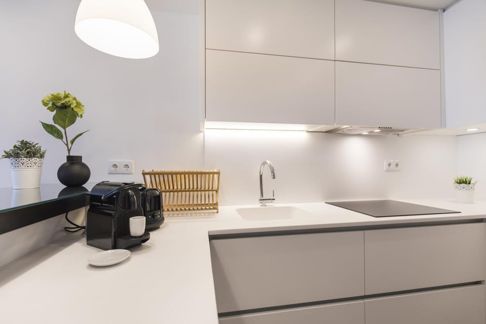 Kitchen or kitchenette, stove