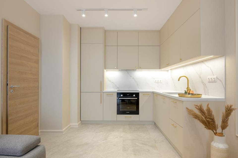 Kitchen or kitchenette, stove