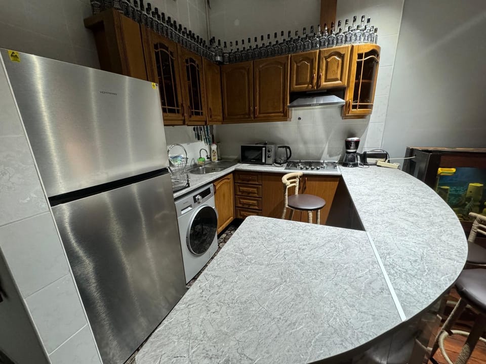 Kitchen or kitchenette, Dining area, oven, toaster, washing machine