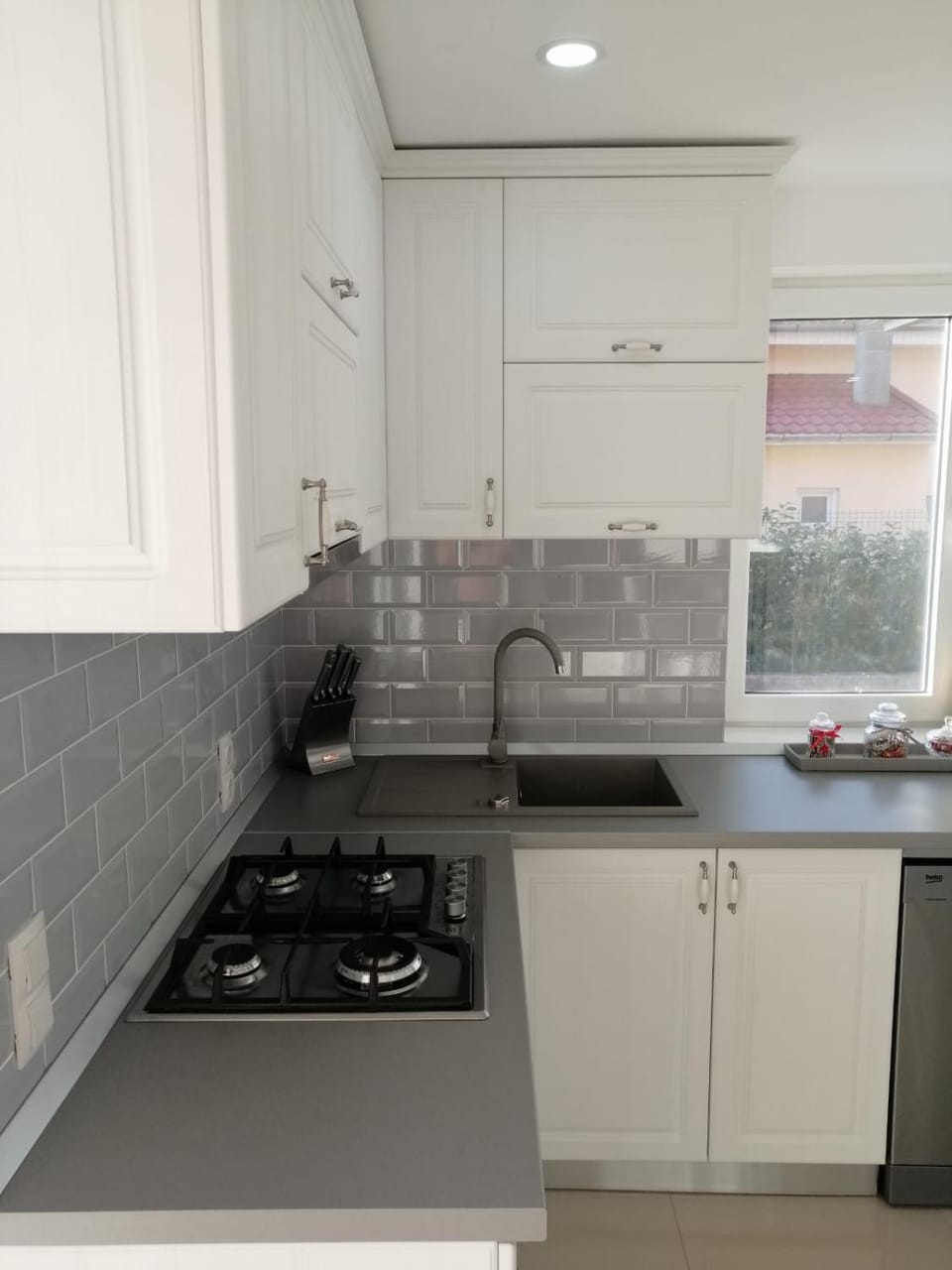 Kitchen or kitchenette, stove