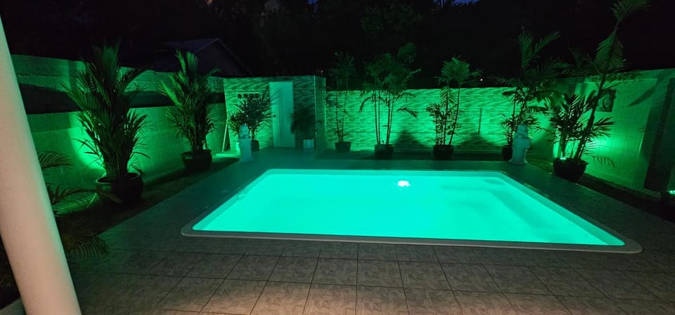 Night, Pool view, Swimming pool