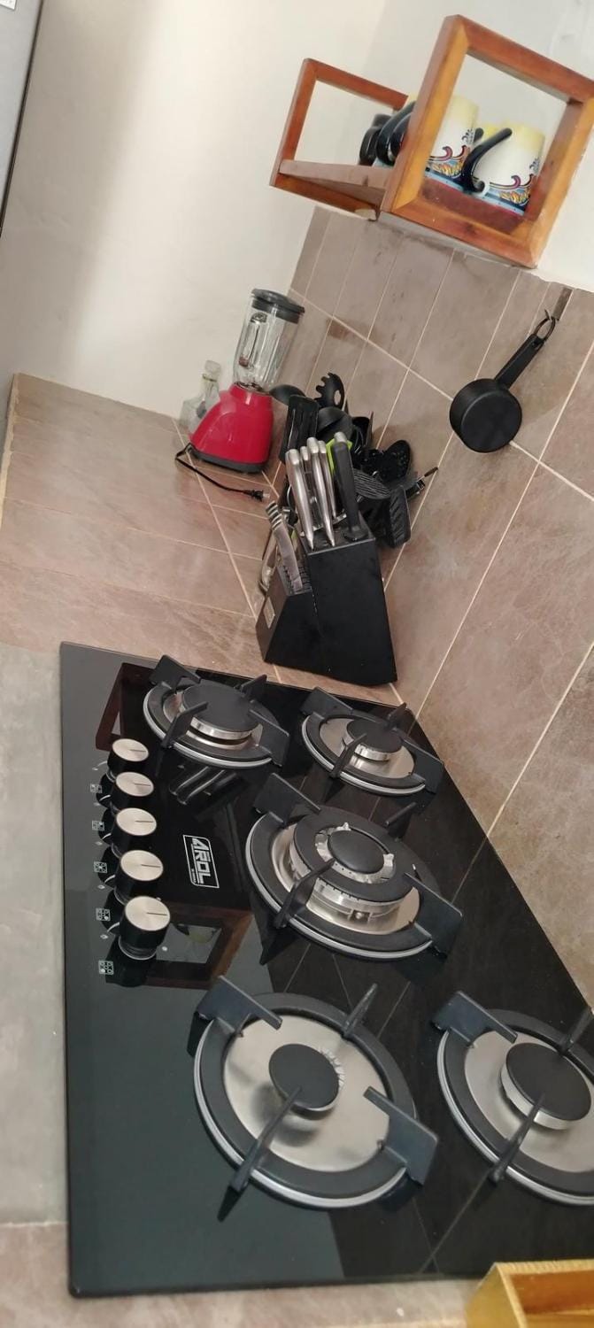 Kitchen or kitchenette, stove