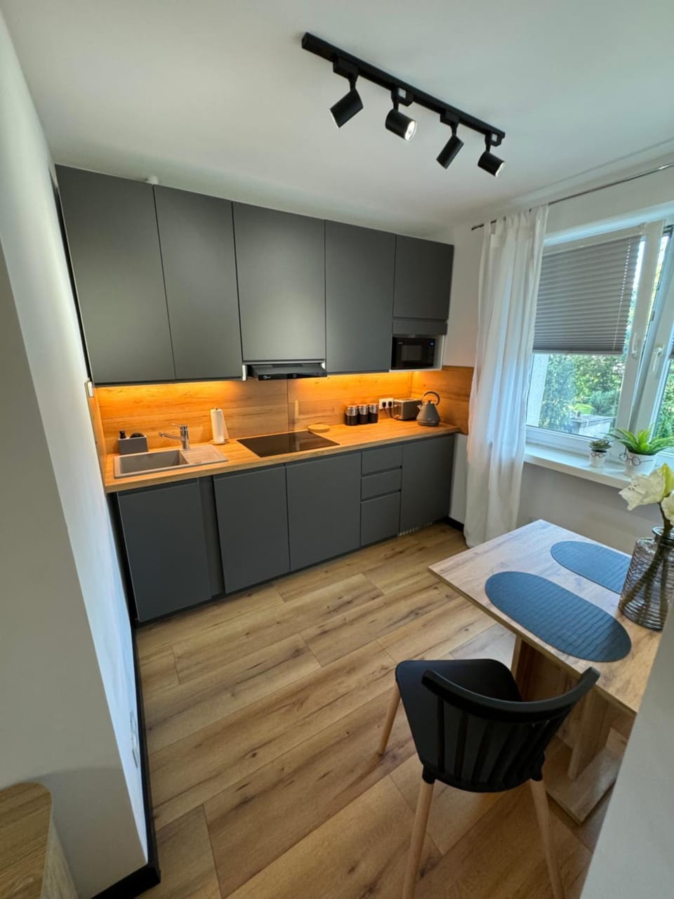 Kitchen or kitchenette, stove