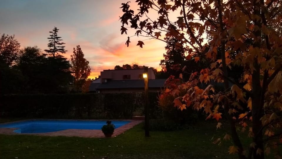 Natural landscape, Garden, Garden, Pool view, Swimming pool, Sunset