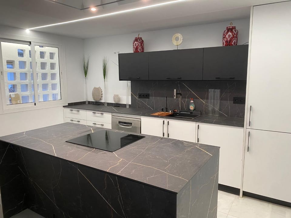 Kitchen or kitchenette, stove