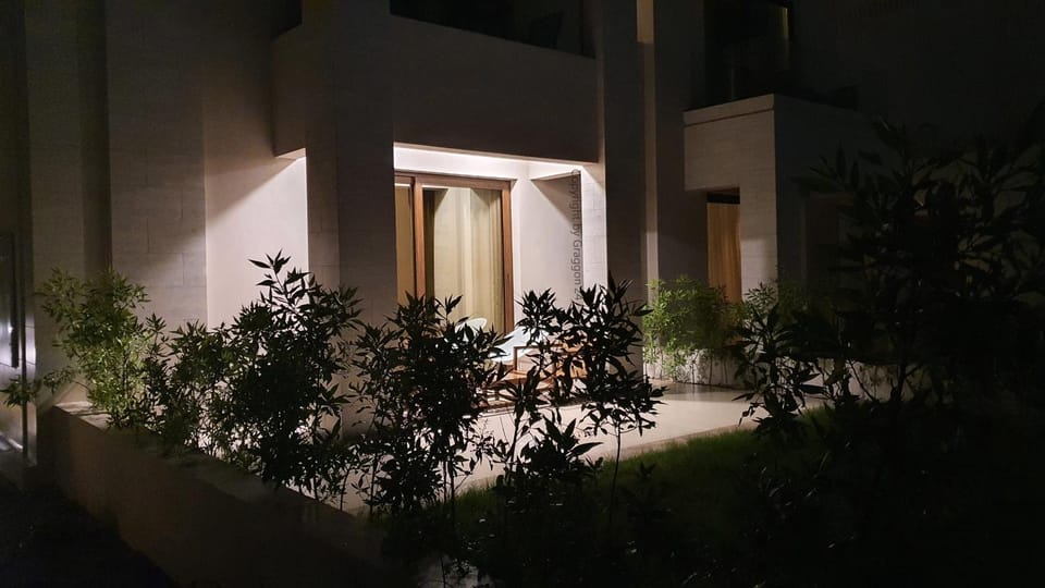Property building, Night, Garden, Garden view