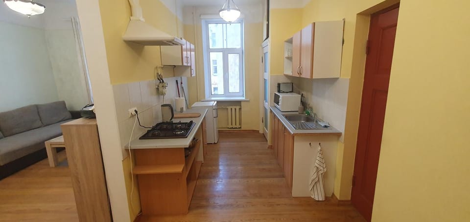 Kitchen or kitchenette, stove