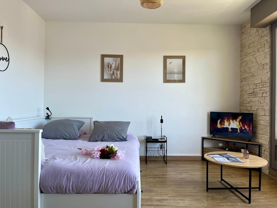 Bed, TV and multimedia, Living room, Photo of the whole room, Seating area, Bedroom