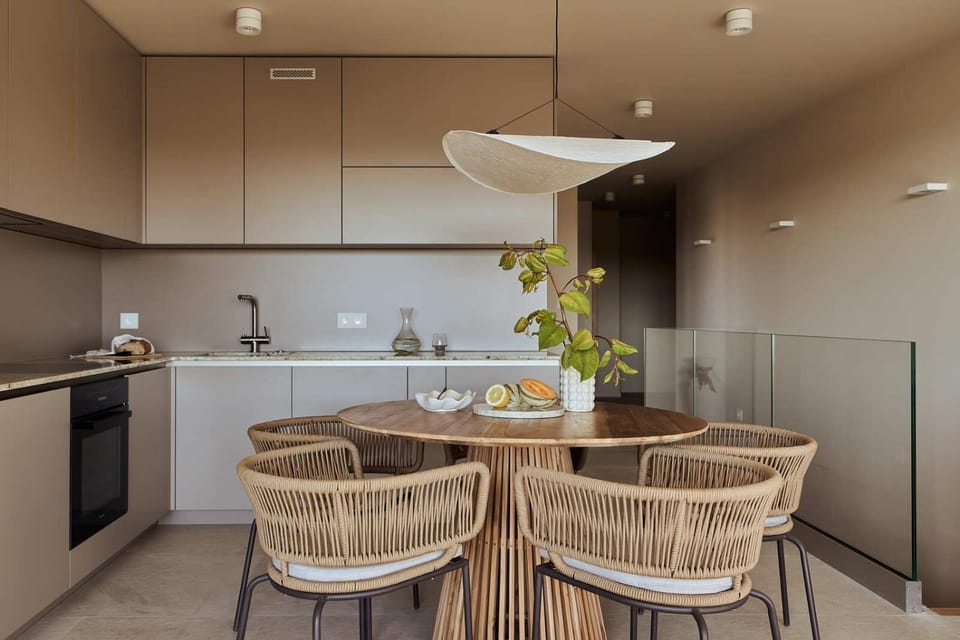 Kitchen or kitchenette, Living room, Dining area, stove