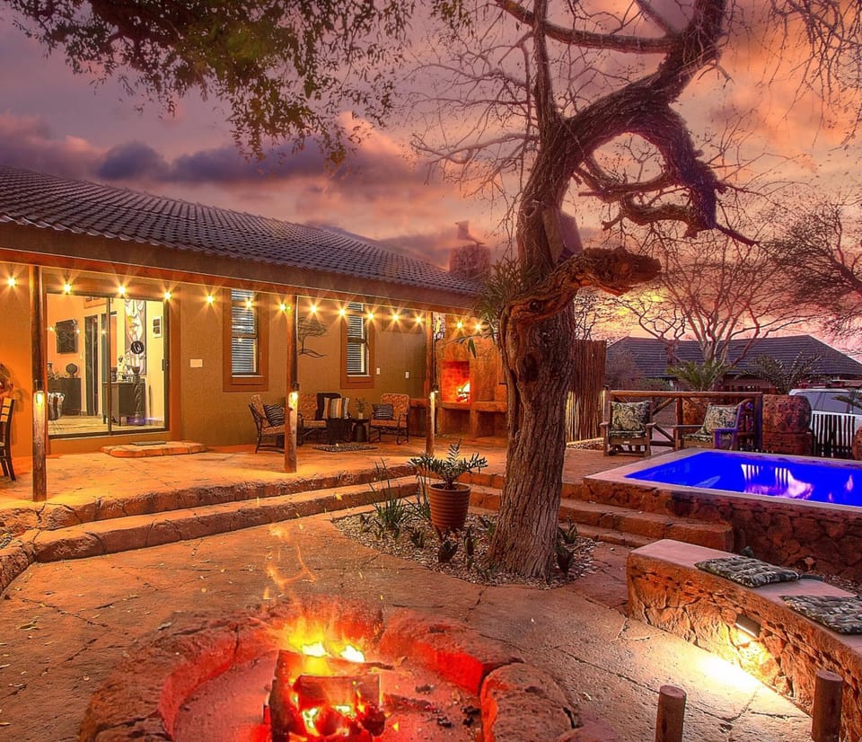 Property building, Night, Natural landscape, Swimming pool
