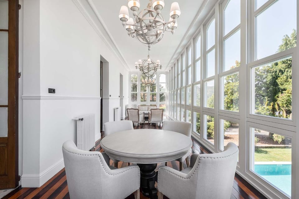 Living room, Seating area, Pool view