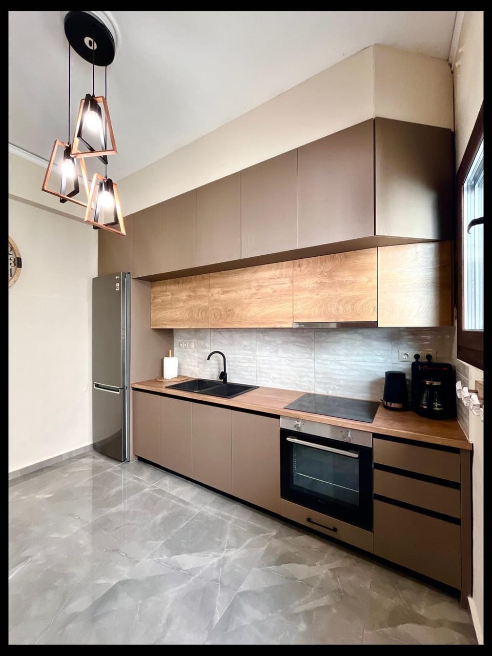 Kitchen or kitchenette, stove