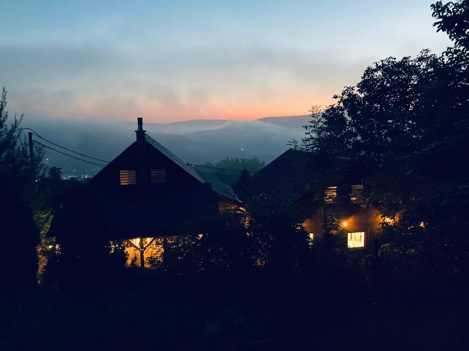 Property building, Natural landscape, Mountain view, Sunrise
