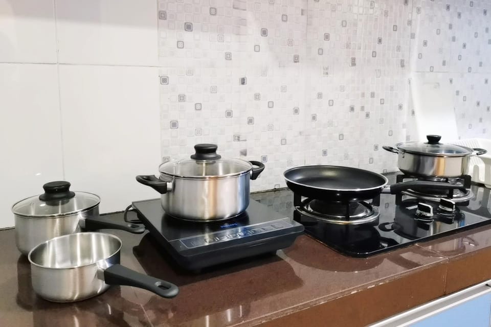Kitchen or kitchenette, stove